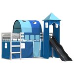 vidaXL Lit superposé avec toboggan et rideaux bleu 90x190 cm