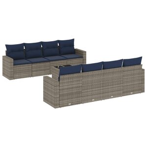 vidaXL Salon de jardin 9 Pièces avec coussins gris résine tressée