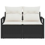 vidaXL Canapé de jardin 2 places avec rangement et coussins  noir en poly rattan.