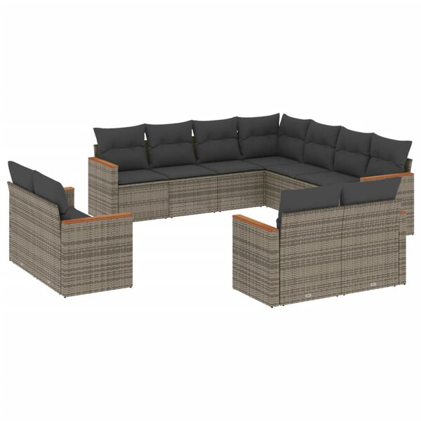 vidaXL Salon de jardin 11 Pièces avec coussins gris résine tressée