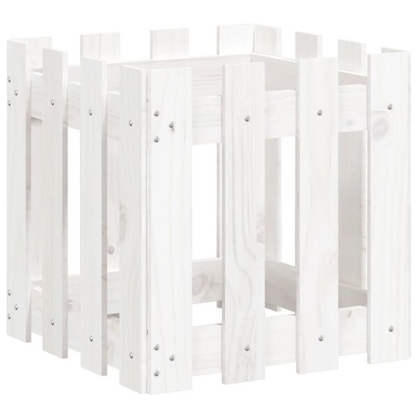 vidaXL Jardinière avec design de clôture blanc 40x40x40 cm pin massif