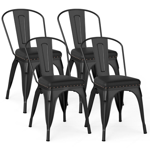 Lot de 4 chaises empilables pour salle à manger 53 x 44 x 84 cm confort rembourré design moderne en métal noir 20_0013586
