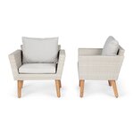 Salon de jardin en résine tressée et pieds en bois d'Acacia avec coussins - 4 personnes - MIRA - Gris