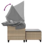 vidaXL Canapé de jardin 2 places avec auvent et tabourets beige rotin