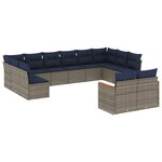 vidaXL Salon de jardin avec coussins 12 Pièces gris résine tressée