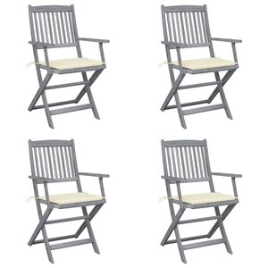 vidaXL Chaises pliables d'extérieur lot de 4 et coussins Bois d'acacia