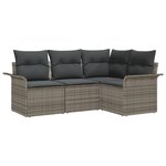 Ensemble de canapé de jardin 4 pièces avec coussins en rotin poly gris