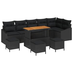 vidaXL Ensemble de canapé de jardin 10 Pièces Noir Poly rotin