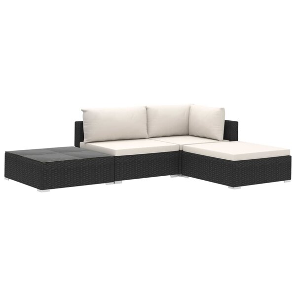 vidaXL Salon de jardin 4 Pièces avec coussins Résine tressée Noir