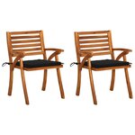 vidaXL Chaises à manger de jardin avec coussins lot de 2 Acacia massif