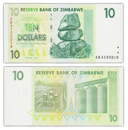 Billet de collection 10 dollars 2007 zimbabwe - neuf - p67