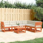 vidaXL Salon de jardin 6 Pièces avec coussins cire marron bois pin massif