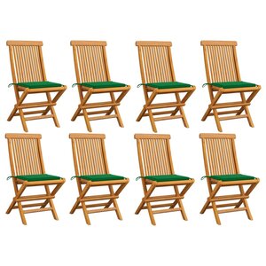 vidaXL Chaises de jardin avec coussins vert 8 Pièces Bois de teck massif