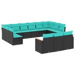 vidaXL Salon de jardin avec coussins 13 Pièces noir résine tressée