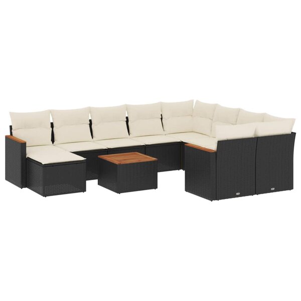 vidaXL Salon de jardin 11 Pièces avec coussins noir résine tressée