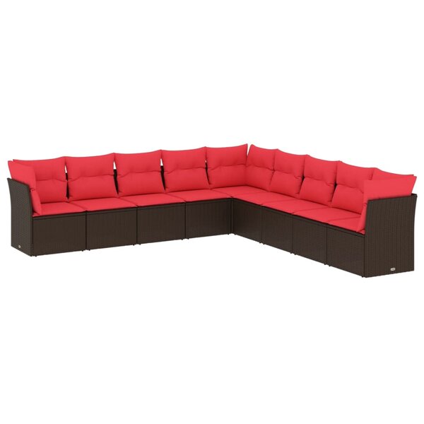 vidaXL Salon de jardin avec coussins 9 Pièces marron résine tressée