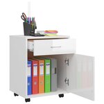vidaXL Armoire à roulettes Blanc brillant 45x38x54cm Bois d’ingénierie