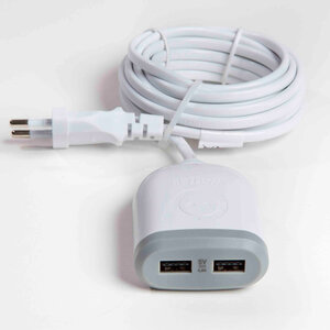 Rallonge 3m avec 2x USB 4 8A à charge ultra rapide - Blanc