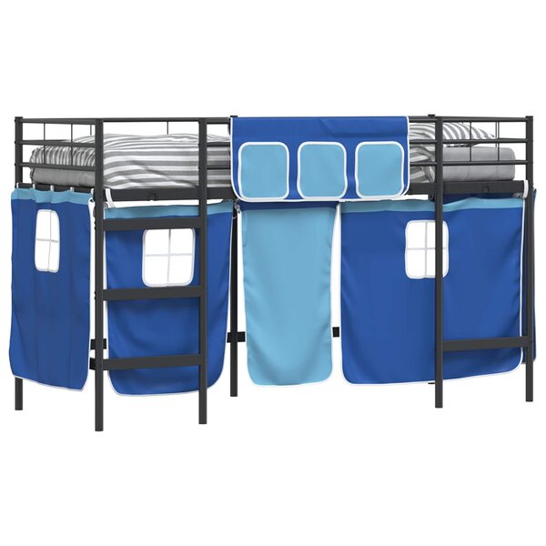 vidaXL Cadre de Lit Mezzanine pour Enfants avec Rideaux Noir et Bleu