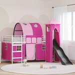 vidaXL Lit mezzanine pour enfants Blanc et rose 90 x 200 cm Métал