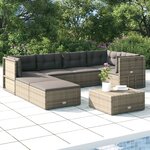vidaXL Salon de jardin 7 Pièces avec coussins Gris Résine tressée