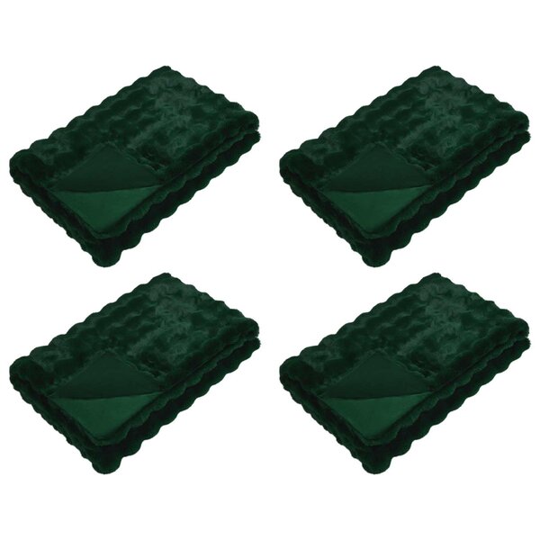 vidaXL Couverture en Fourrure de Lapin Synthétique 4 Pièces Vert foncé