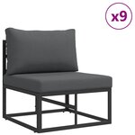 vidaXL Ensemble de canapé de jardin avec coussin 12 Pièces Noir Aluminium