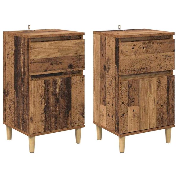 vidaXL Cabinet de chevet avec tiroir 2 Pièces Bois ancien 40 x 35 x 70 cm