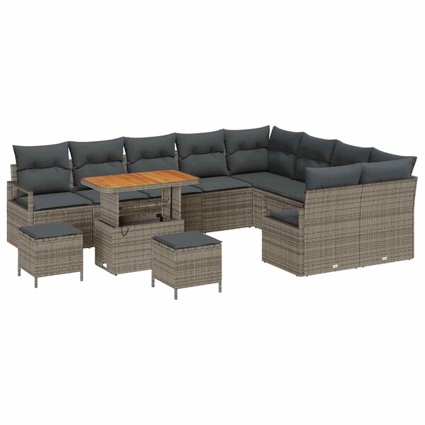 vidaXL Ensemble de canapé de jardin 12 Pièces Gris Poly rotin