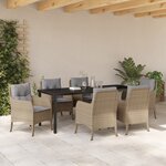 vidaXL Ensemble de salle à manger de jardin de 7 pièces avec coussins beige poly rattan