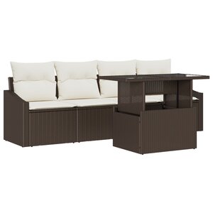 vidaXL Ensemble de canapés de jardin 5 pièces avec coussins marron en poly rotin