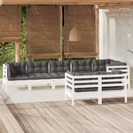 vidaXL Salon de jardin 8 Pièces avec coussins blanc bois de pin massif