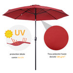 Parasol inclinable aluminium fibre de verre polyester diamètre 2 65 m coloris rouge