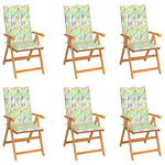 vidaXL Chaises de jardin lot de 6 coussins motif feuilles Bois de teck