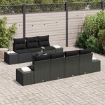 vidaXL Ensemble de canapé de jardin avec coussin 8 Pièces Noir polyrotin