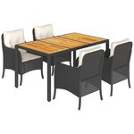 vidaXL Ensemble à manger de jardin coussins 5Pièces Noir Résine tressée