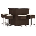 vidaXL Ensemble de bar de jardin avec coussins 5 Pièces marron poly rotin