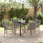 vidaXL Set de salle à manger de jardin de 5 pièces avec coussins beige en poly rattan