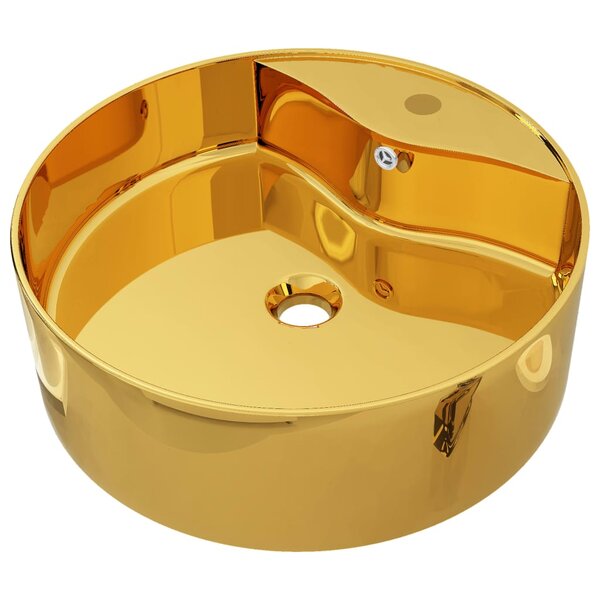 vidaXL Lavabo avec trop-plein 46 5 x 15 5 cm Céramique Doré