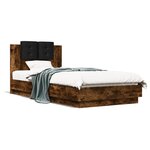 vidaXL Cadre de lit tête de lit et lumières LED chêne fumé 90x200 cm