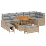 Ensemble de Canapé de Jardin vidaXL 9 pièces avec Coussins Beige Rotin Synthétique Acacia