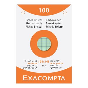 Étui De 100 Fiches - Bristol Quadrillé 5x5 Perforé 105x148mm - Couleurs Assorties - X 10 - Exacompta