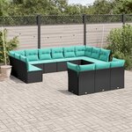 vidaXL Salon de jardin avec coussins 13 Pièces noir résine tressée