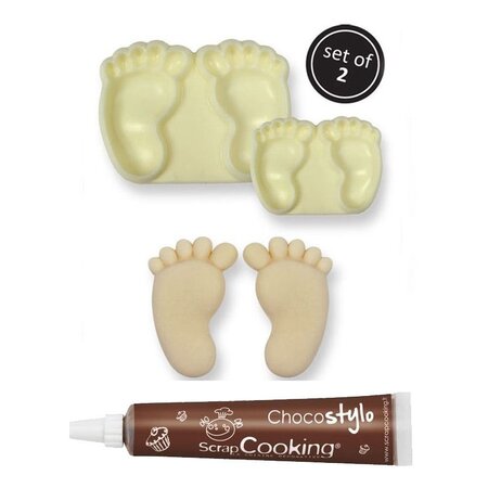 Stylo chocolat + 2 Moules à gâteaux Pieds de bébé