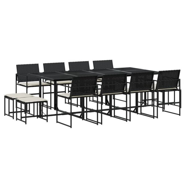 vidaXL Ensemble à manger de jardin 13 Pièces coussins noir résine tressée