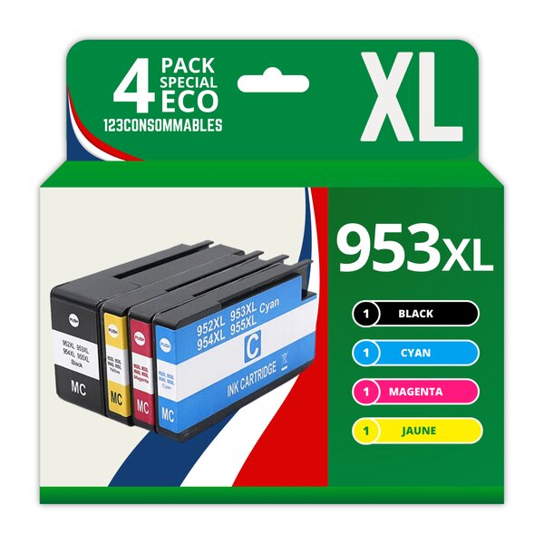 123CONSOMMABLES - 953XL - Pack de 4 Cartouches d'encre compatibles avec HP Officejet Pro 8715 8710  HP Officejet Pro 7720 7740 8730 8720 8725 8210