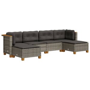 vidaXL Salon de jardin 6 Pièces avec coussins gris résine tressée