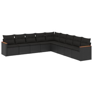 vidaXL Salon de jardin 9 Pièces avec coussins noir résine tressée