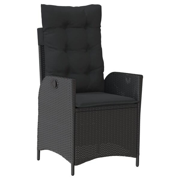 vidaXL Chaise inclinable de jardin avec coussins noir résine tressée