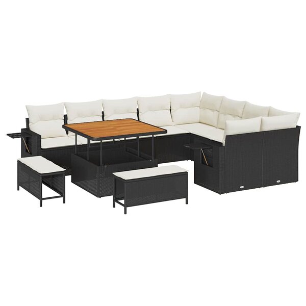 vidaXL Ensemble de canapé de jardin 12 Pièces Noir polyrotin
